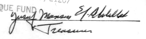 El-Abdullah's signature as ISB Treasurer on a 1970 donation receipt